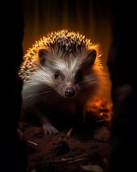Hedgehog emerging from darkness into light
