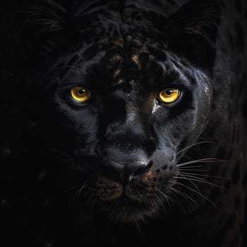 Close-up of a black panther with intense yellow eyes