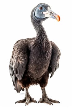 A large bird with blue head and orange beak