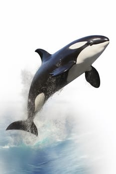 Orca, Killer whale, jumping out of water on white background