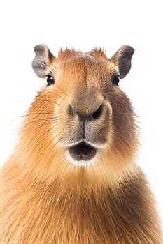 Close-up of a capybara against a white background