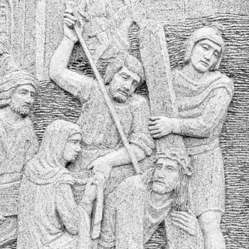 Stone bas-relief depicting the Passion of Jesus