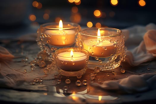 Glittering Flames of Tranquility: A Warm Candlelight Celebration in a Dark and Peaceful Church