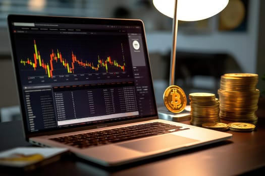 Virtual Money Trading: Embracing the Crypto Economy with Bitcoin and Golden Coins on a Metal Background