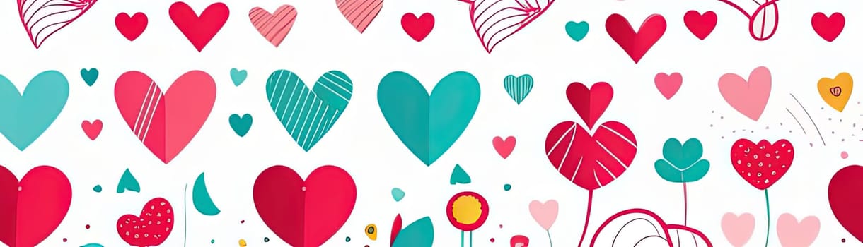 Valentines day flat abstract pink, azure hearts pastel background banner. Perfect for Valentines Day card, romantic themed design, voucher, greeting card, wrapping paper. Concept love. Copy space