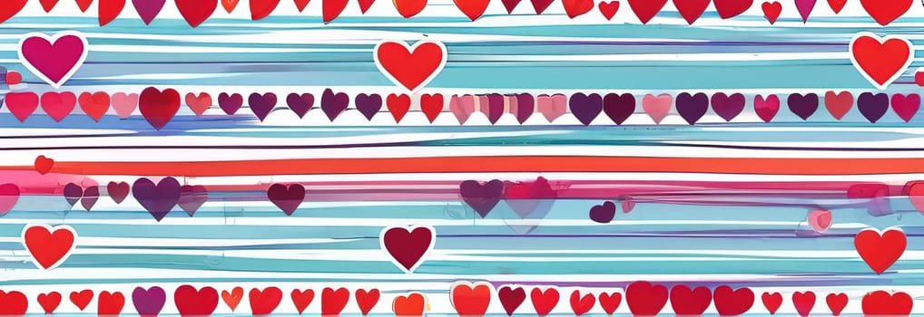 Valentines day flat abstract red, blue hearts pastel background banner. Perfect for Valentines Day card, romantic themed design, voucher, greeting card, wrapping paper. Concept love. Copy space.