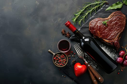 grilled beef steak for valentines day pragma in black background