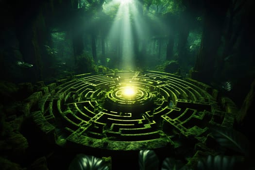 Green labyrinth with a light source in the center.