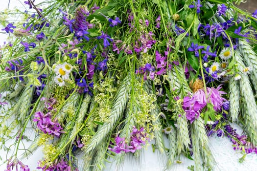 A bouquet of spikelets and wild flowers.