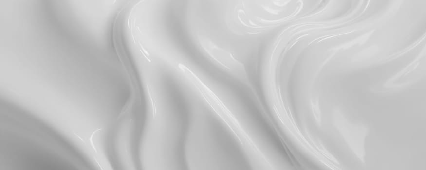 A smooth and glossy texture in shades of grey that resembles liquid or silk fabric. The lines are wavy and create patterns that give a sense of movement to the image. There is a play of light and shadow that adds depth, making some areas appear raised while others seem recessed. The image has an abstract and artistic quality. Generative AI