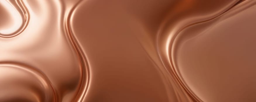 A smooth and glossy material in metallic Copper color. The material has gentle curves and swirls, creating an abstract pattern that plays with light and shadow. The texture appears soft and fluid, resembling liquid metal or silk fabric. There are no distinct objects or elements. The focus is on the texture and color of the material. The image evokes a sense of luxury, elegance, and delicacy due to the pristine quality of the material. Generative AI