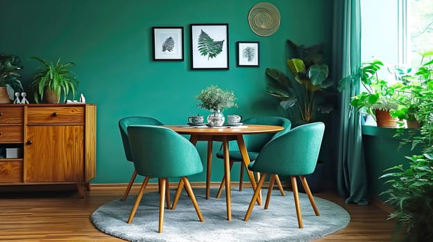 Modern living room interior. Minimal interior living room natural tone green colour design concept.