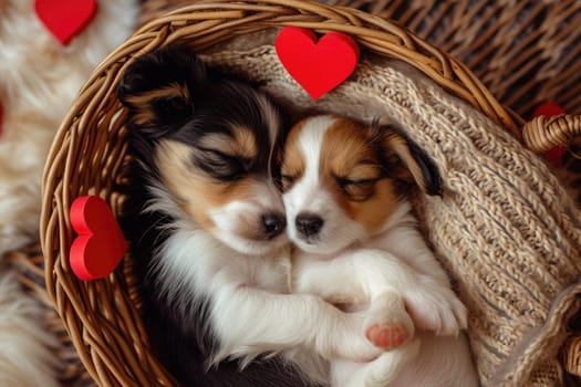 Cute puppy couple in love on valentines day Pragma