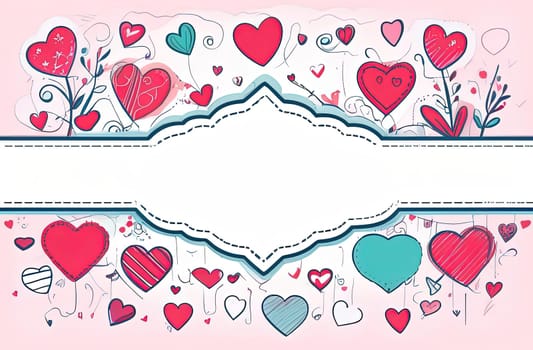 Valentines day flat abstract pink, azure hearts pastel background banner. Perfect for Valentines Day card, romantic themed design, voucher, greeting card, wrapping paper. Concept love. Copy space