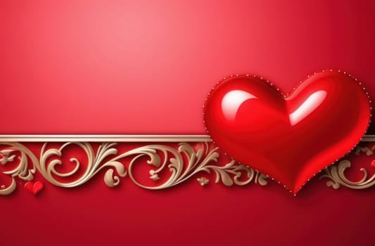 St. Valentines day, wedding banner with red voluminous heart on red background. Use for love sale banner, voucher, greeting card. Copy space. Beautiful love background for valentines day greeting card