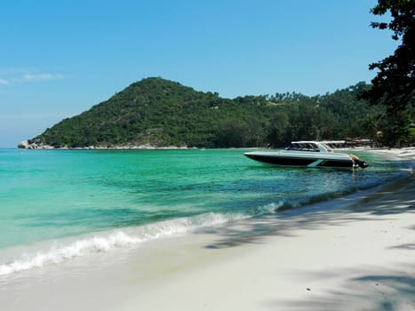 Tropical beach, traditional long tail boats, Gulf of Thailand, Thailand