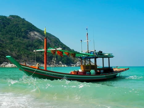 Tropical beach, traditional long tail boats, Gulf of Thailand, Thailand