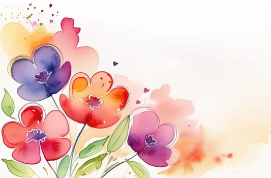 Valentines day watercolor abstract flowers pastel background banner. Perfect for Valentines Day card, romantic themed design, voucher, greeting card, wrapping paper. Concept love. Copy space