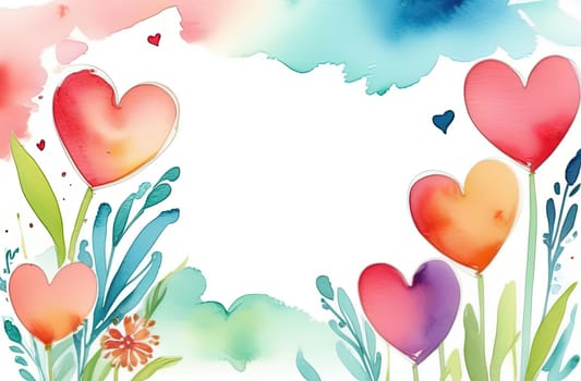 Valentines day watercolor abstract different hearts pastel background banner. Perfect for Valentines Day card, romantic themed design, voucher, greeting card, wrapping paper. Concept love. Copy space