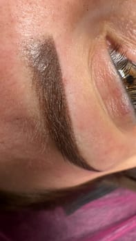 Eyebrows tattoo or Permanent Makeup. Detail of beautiful woman