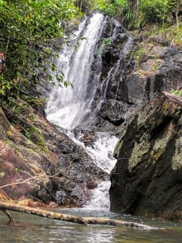 Waterfall and blue emerald watercolor in Thailand.