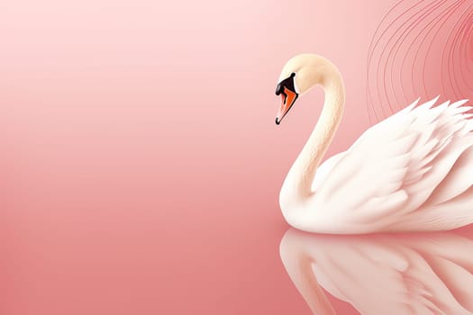 A serene swan glides gracefully on calm water with colored background