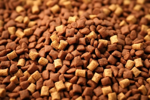 Close-up view of dry pet food kibble