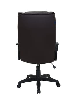 brown office armchair on wheels isolated on white background, back view. furniture in minimal style