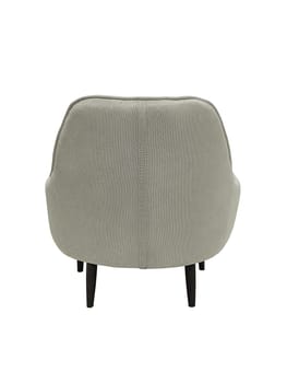 modern fabric grey armchair with wooden legs isolated on white background, back view.