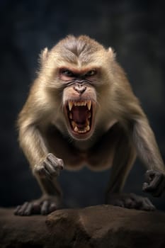 Aggressive baboon snarling with bared teeth