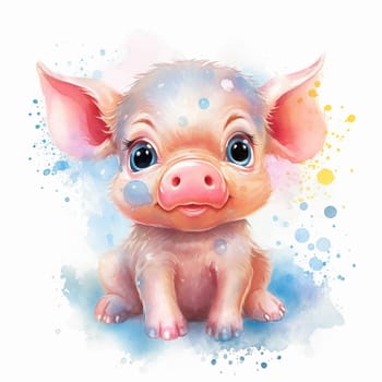Adorable cartoon piglet with big eyes and a playful expression.