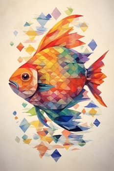 Colorful geometric fish illustration with fragmented design