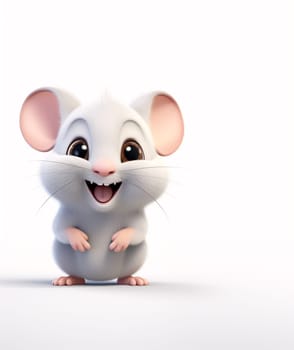 An adorable and funny little cartoon mouse with big eyes and ears on white background - generative AI