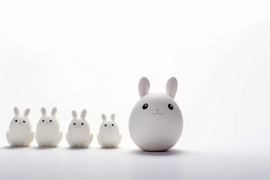 Five small bunny figurines behind one large bunny.