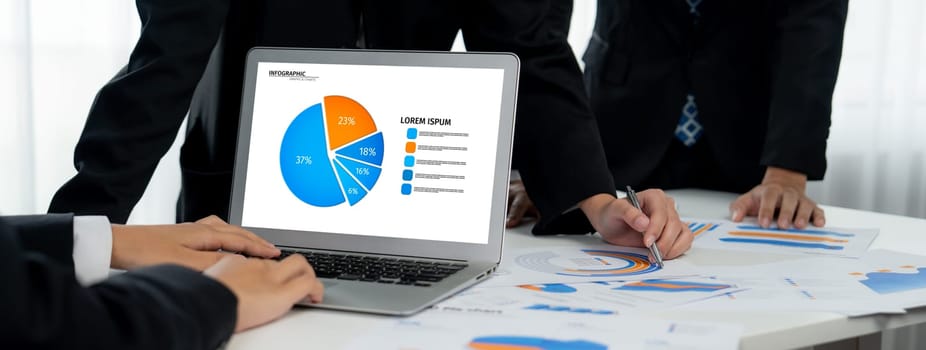 Business data dashboard analysis by computer software . Investment application display business sales and profit on the computer screen and advise marketing planning decision oratory .