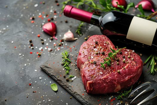 grilled beef steak for valentines day pragma in black background