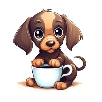 Cute cartoon dog with cup. Clipart is a great choice for creating cards, invitations, party supplies and decorations.