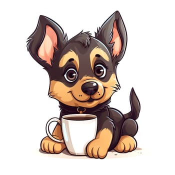 Cute cartoon dog with cup. Clipart is a great choice for creating cards, invitations, party supplies and decorations. AI generated.