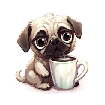 Cute cartoon dog with cup. Clipart is a great choice for creating cards, invitations, party supplies and decorations. AI generated.