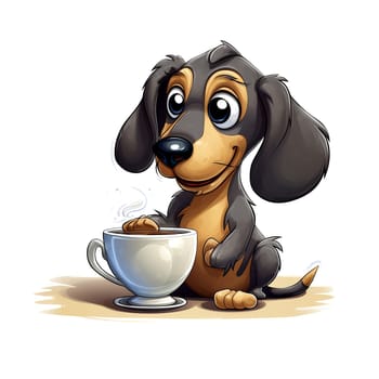 Cute cartoon dog with cup. Clipart is a great choice for creating cards, invitations, party supplies and decorations. AI generated.
