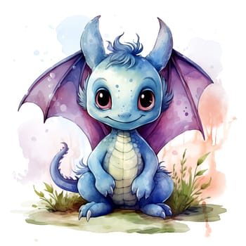 Cute Watercolor Dragon. TShirt Sticker. is a great choice for creating cards, invitations, party supplies and decorations. AI generated.