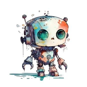 Cute Watercolor Robot. TShirt Sticker. is a great choice for creating cards, invitations, party supplies and decorations. AI generated.