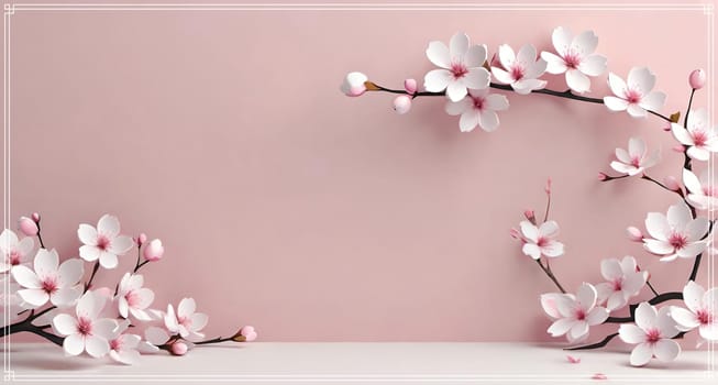 Cherry blossom on background with copy space for your text.Cherry blossom background with place for your text, vector illustration.Blossoming branch of cherry on a pastel background.Cherry blossom flowers on background.
