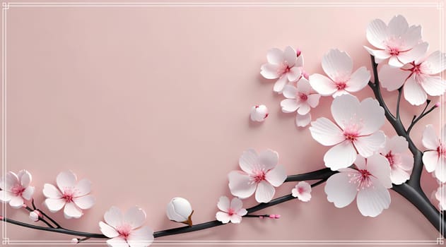 Cherry blossom on background with copy space for your text.Cherry blossom background with place for your text, vector illustration.Blossoming branch of cherry on a pastel background.Cherry blossom flowers on background.