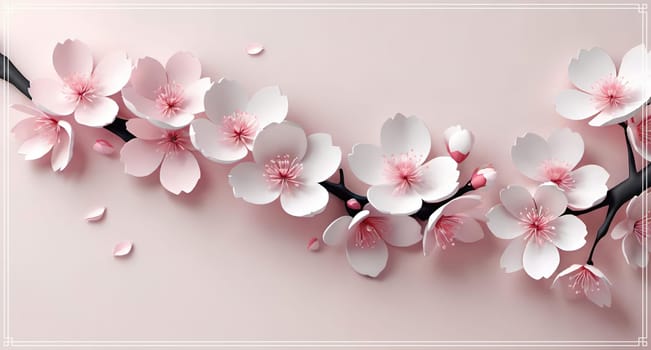 Cherry blossom on background with copy space for your text.Cherry blossom background with place for your text, vector illustration.Blossoming branch of cherry on a pastel background.Cherry blossom flowers on background.