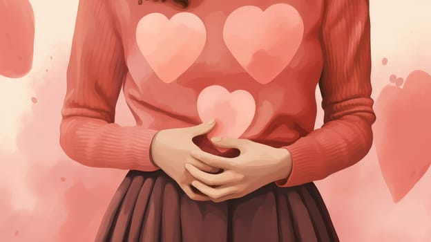 Anticipation of Love: A Happy Pregnant Woman's Hands Holding her Baby Bump in a Symbolic Heart Shape, Embracing the Concept of Motherhood