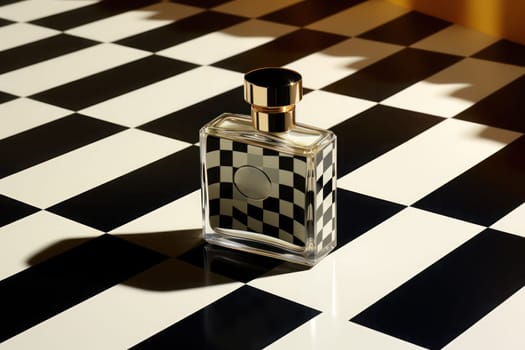 Perfume bottle minimalist plane geometric composition focus on bottle. Generative AI.