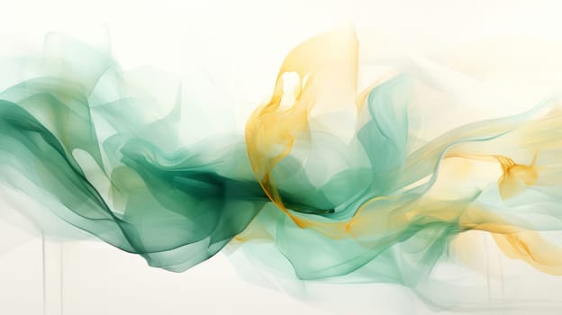 Elegant abstract fluid art with green and yellow color waves