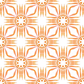 Ethnic hand painted pattern. Orange unusual boho chic summer design. Textile ready original print, swimwear fabric, wallpaper, wrapping. Watercolor summer ethnic border pattern.