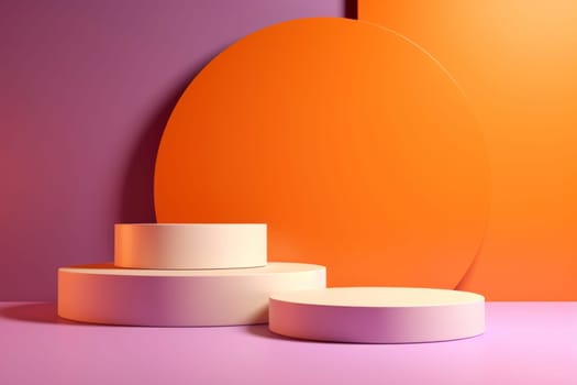 Elegant display of minimalist podiums on a purple and orange gradient